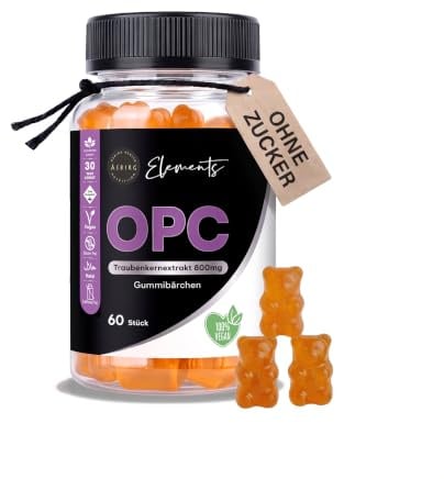 Asbirg OPC – Traubenkernextrakt 800 mg Gummibärchen mit Vitamin C – 60 Stück – Hochdosiert, Vegan, Glutenfrei, Halal – Antioxidativer Zellschutz & Immunsystem-Unterstützung – Asbirg Elements