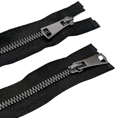 LEEQ 2 pezzi 60 cm #5 separare cerniere lampo metallo Chiusure lampo a due vie divisibile per Jacket cucire cappotti giacca (nere)