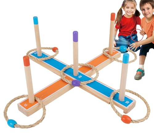 Hoop Toss Yard Game – Wooden Ring Challenge Kit, Party Target Activity, Skill Based Outdoor Play Set Groups | Interactive Backyard Fun Game for Families Adults Kids