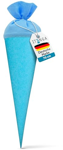 itenga Bastelschultüte Schultütenrohling Zuckertüte Schultüte 70cm rund mit und ohne Filzverschluss (Hellbau mit Filzverschluss)