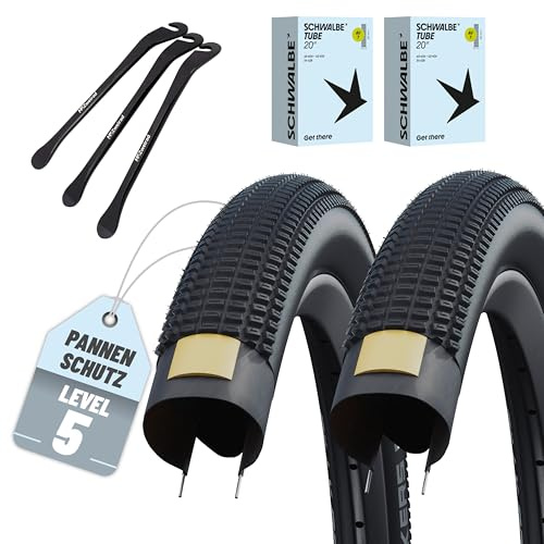 2er Set Schwalbe Fahradreifen Billy Bonkers 20x2,00 Zoll(50-406) + AV/DV/SV/SCV/Ohne Schlauch und 3 Metall Reifenheber E Bike