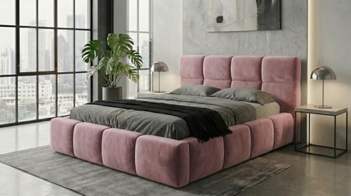 A&J MöbelLand Polsterbett VELUNO ohne Matratze 160x200 mit Bettkasten und Lattenrost – Rosa