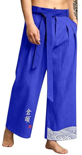 Pantalon Japonais Kimono Homme 2026 Taro pour Hommes en Lin Baggy Vêtements Traditionnels avec Cordon De Serrage Coton Décontracté Été Ample Style Pantalons