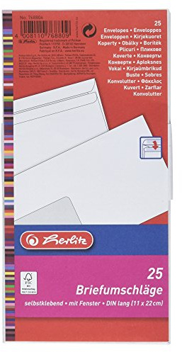 herlitz Briefumschlag DIN lang mit Fenster 25er, 25 Stück