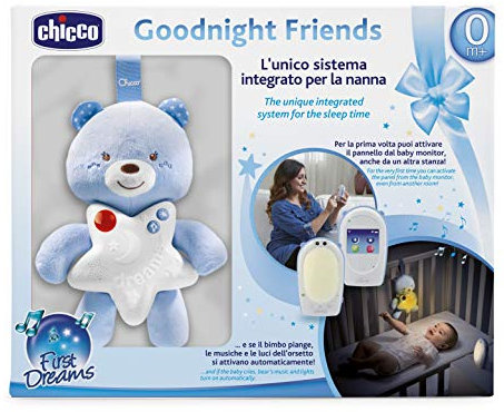 Chicco Good Night - Vigilabebés de audio con panel de cuna y luz antioscuridad, activación por voz, 330 metros alcance, color azul