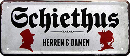 WOGEKA ART Retro Blechschild - Schiethus für Damen & Herren Toilette Klo WC Schild - witziger Spruch Geschenk-Idee Geburtstag Weihnachten Deko 28x12 cm Vintage-Design Metall 1239