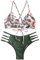 ZAFUL Damen Zweiteilig Bikini-Set mit Flechtgurt verstellbarem BH Push-Up Rücken, Triangle Einfarbig Badehose mit Blummenmuster (Grün-2, S)