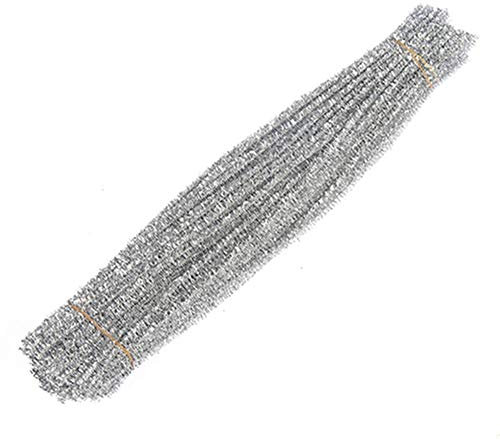 Egurs 100 Stück Glitzer Pfeifenreiniger Bunte Pfeifenputzer für Kinder zum Basteln Farbig Dekor für DIY Handwerk Dekorationen 30cm Silber