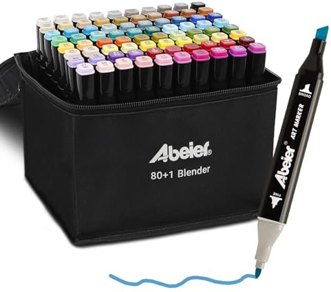 ABEIER 80+1 Farben Filzstifte,Dual Tips Twin Marker Set Alkohol Marker Set,Art Marker Pens Textmarker Stift Set zum Zeichnen für Kinder Erwachsene Manga Skizzieren Kalligraphieren