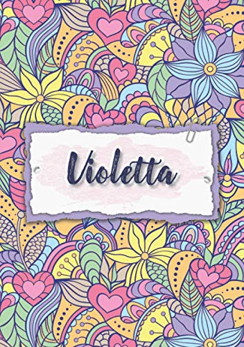 Violetta: Notizbuch A5 | Personalisierter vorname Violetta | Geburtstagsgeschenk für Frau, Mutter, Schwester, Tochter | Design: Blumen | 120 Seiten liniert, Kleinformat A5 (14,8 x 21 cm)