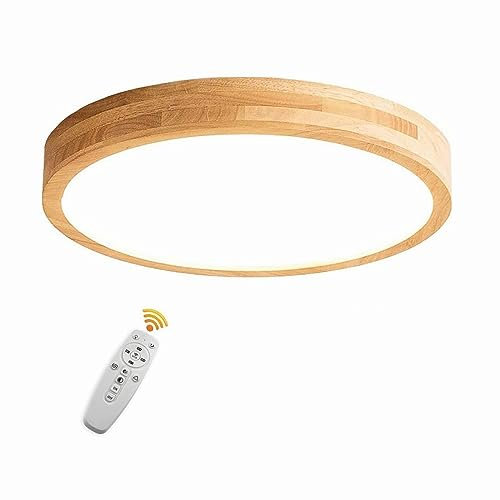 VOMI Holz LED Deckenleuchte Dimmbar Fernbedienung Deckenlampe Rund 30cm, Modern Schlafzimmerlampe 18W Holzlampe Decke Lampe Acryl-Schirm Schlafzimmer Deckenbeleuchtung
