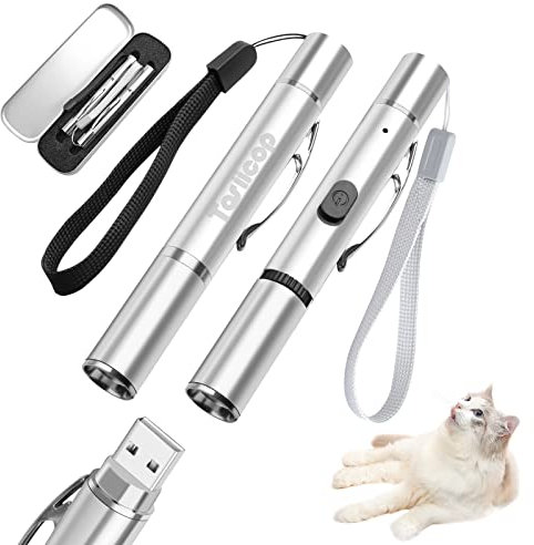 Interaktives Katzenspielzeug 2 Pack led Pointer für Katzen & Hunde USB wiederaufladbar Katzenfangspielzeug mit 5 Mustern Cat Chase Toys (Grün + Rot)