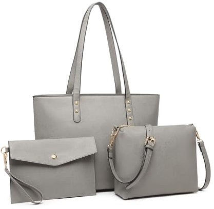 Miss Lulu Handtaschen für Damen, 4 Stück, Handtasche und Umhängetasche für Damen, Handgelenktasche aus Kunstleder, Grau, 2 – Grau, M, Zeitgenössisch