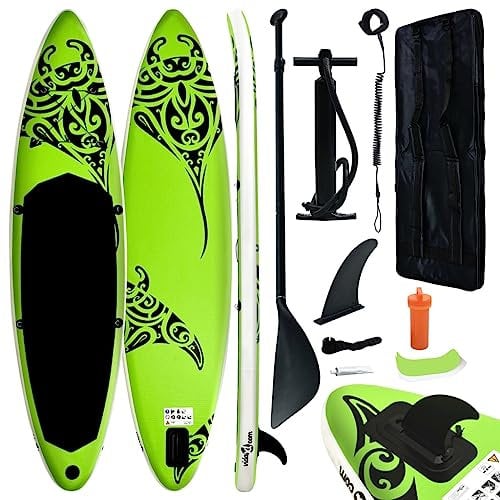 vidaXL Stand Up Paddle Board Set Aufblasbar SUP Surfboard Paddling ISUP Surfbrett Paddelboard Wellenreiter Aluminium-Ruder 366x76x15cm Grün
