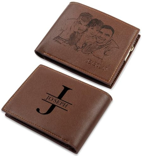 jewelora Portefeuille Homme Personnalisé Portefeuille Cuir avec Photo Alphabet Porte-Cartes RFID Bifold Portefeuille Homme Cadeaux pour Père Mari Fils Ami Noël Fête des pères Saint-Valentin