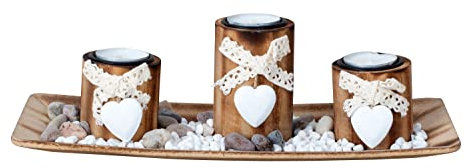 Teelichthalter Set mit Herz und Schleife 31,5cm Tischdeko Kerzenhalter Dekoration