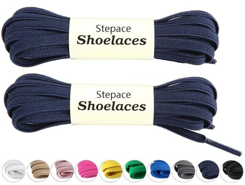 Stepace Lacci Elastici per Scarpe Piatti [2 Paia] Lacci per Scarpe da Sneakers e Scarpe da Corsa - Larghezza 6mm Navy Blue 120