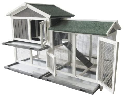 BUNNY BUSINESS The Grove Grey Doppeldecker-Stall für Kaninchen/Meerschweinchen, extra tief, mit Boden, Grauer Hain, ohne Abdeckung, Grau