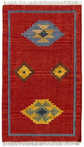 HAMID - Tappeto di Design Orientale Kilim Lori, Tappeti di Lana, Kilim Tessuti a Mano, Tappeti per Sala da Pranzo, Camera da Letto, Soggiorno, Corridoio, Salotto (D.3, 110x60 cm)