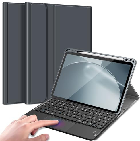 FINTIE Tastatur Hülle für iPad Air 11 Zoll M3 (2025)/M2 (2024), iPad Air 5. Generation 2022/4. Gen 2020 10.9 Zoll mit Stifthalter, magnetisch Abnehmbarer Deutscher Tastatur mit Touchpad, Space Grau