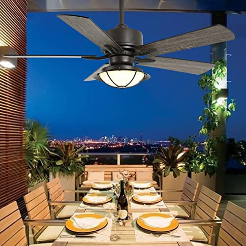 Waterproof Ceiling Fan with LED Lights, Outdoor Ceiling Fans with Remote Control, 5 Wind Speed /3 Gear Timing, for Balconies, Gazebos, Parasols,48 Inch