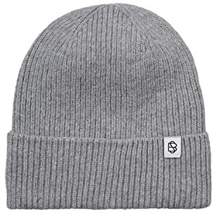 Becksöndergaard Solid Charli Beanie - gerippte Strickmütze Damen in der Farbe Grau (Grey Melange) Mütze mit Aufschlag aus 90% Wolle/10% Kaschmir