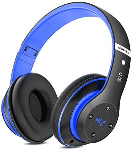 Rebocico Headphones, 6 EQ Modes,Headphones Wireless, 65 Hours Playtime Foldable Lightweight Bluetooth Headphones Over Ear with Built-in HD Mic,Deep Bass, FM, SD/TF for PC/Home(Black Blue)