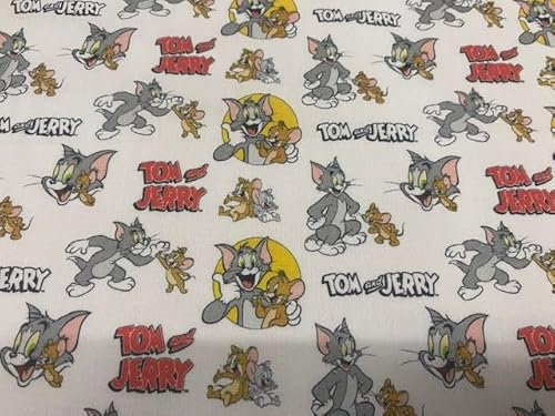 Tom & Jerry Stoff, 100% Baumwolle, Kinderstoffe, Handwerk, Stoffe Meterware, 1 Meter x 140 cm