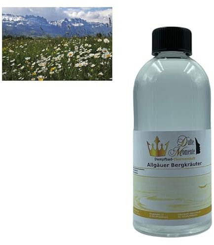 Dufte Momente | Dampfbad Duft Konzentrat Allgäuer Bergkräuter 500ml | naturreine und natürliche ätherische Öle | für alle gängigen Dampfduschen, Verdampferanlagen, ... | vegan und ohne Tierversuche