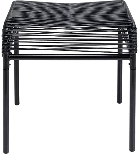 Kare Design Hocker Acapulco Mono, Schwarz, Indoor und Outdoor Sitzhocker im Retro-Design, Fußhocker, Gartenstuhl für Balkon, Garten, Terrasse, Schwarzes Stahlgestell, 40x40x42 cm (H/B/T)