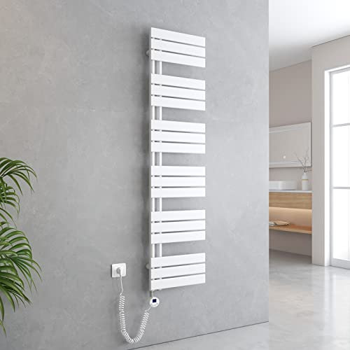 EMKE Handtuchheizkörper Elektrisch 1599x600 mm, Badheizkörper Elektrisch mit Thermostat Elektrischer Handtuchwärmer Handtuchtrockner Handtuch Heizkörper Bad Handtuchhalter mit Heizstab Weiß 1000W