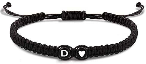EVEMATE Armband mit Buchstaben und Herz für Pärchen | Partnerarmband Geflochtenes Band | Freundschaftsarmband Geschenk Paar für Frauen und Männer (D)