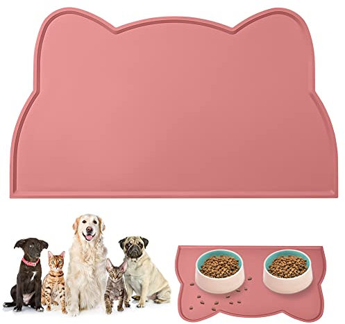 vsshe Napfunterlage für Kleine Hunde und Katze, 44 x 25 cm Napfunterlage Silikon wasserdichte und rutschfeste Silikon Fressnapf Unterlage Unterlage für Katzennapf Futtermatten (Rosa)