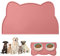 vsshe Tapis Gamelle Chien et Chat, 45 * 25cm Forme de tête de Chat Mignon Tapis Antiderapant Dessous Gamelles pour Animaux, Tapis d Alimentation Imperméable Silicone, pour Chats et Chiens(Rose)