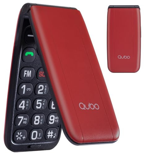 Qubo Flip Telefono per anziani GSM, Cellulare per anziani, Display da 2,4'', Volume alto,Funzione SOS, Supporto Dual SIM,Chiamata rapida, Radio FM, Torcia elettrica,Rosso
