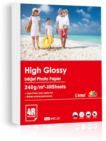 Inkuway 160 Blatt 10x15 cm (4x6 ) 240 g/m² Glänzendes Inkjet Fotopapier für Professionellen Druck für Tintenstrahldrucker