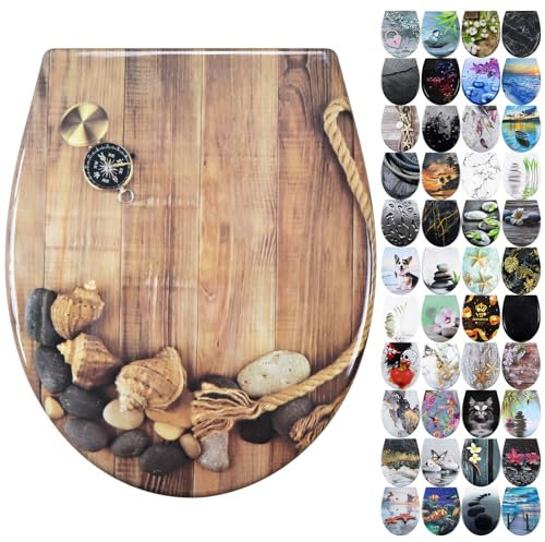 Fanmitrk Duroplast Toilet Seat Soft Close -Quick Release Toilet Lid with Top Fixing,Various Patterns to Choose from (UF819-42)