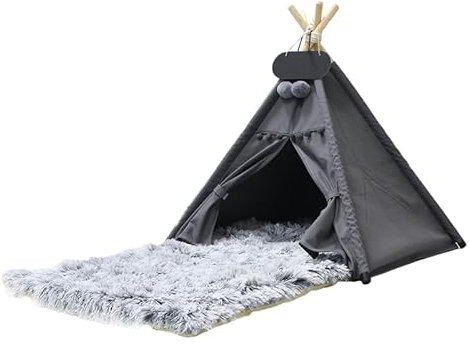 Whiwhi Tipi Zelt für Haustiere mit Plüsch Hundematte Luxery Hundezelt Abnehmbar und Waschbar Haustierzelte Tragbar Haustierbett Multifunktionales Hundebett Katzenzelt 50x50x60cm