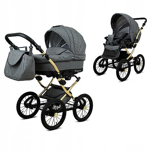 BabyLux® Kinderwagen Set 2 in 1 - Margaret Gold - incl. Babywanne, Buggy Sportsitz - Kinderwagenset - Kombikinderwagen mit Wickeltasche, Regenschutz, Moskitonetz, Cupholder usw.