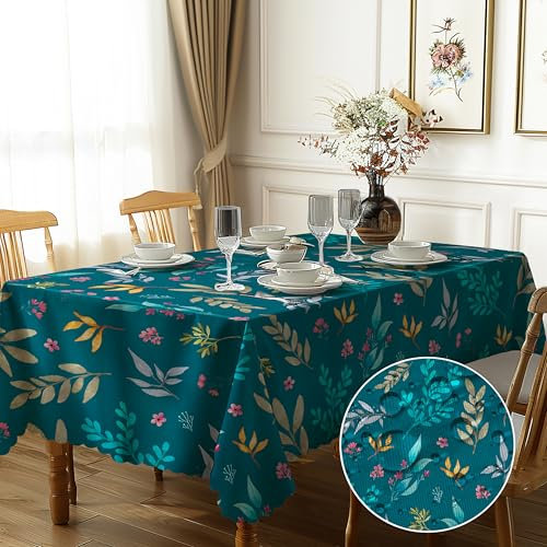 Tischdecke Rechteckig Blumen Garten Landhausstil Polyester Tischtuch Outdoor Abwaschbar Tischdecken Geeignet für Party Picknick Essen Garten 150x220cm