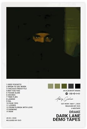 BSapp Drake Poster Dark Lane Demo Tapes Album Cover Poster Leinwand Poster Schlafzimmer Dekor Sport Landschaft Büro Zimmer Dekor Geschenk 40 x 60 cm