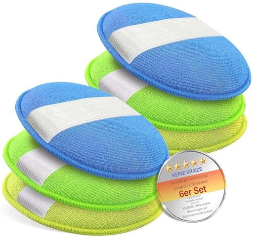 Waymaytecy Lot de 6 Éponge à polir à la Main en Microfibre, éponges de Polissage de Nettoyage de Cire pour Voiture, d'application pour Cires, Vernis, Nettoyant pour Peinture, Cirage