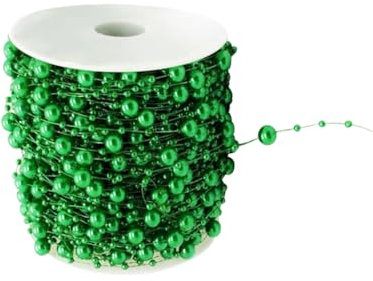 HugeDE 30m Christmas Pearl Beads Garland & Strands - Faux Pearl, Plastic Bead Chains for Xmas Tree Decorations in Green