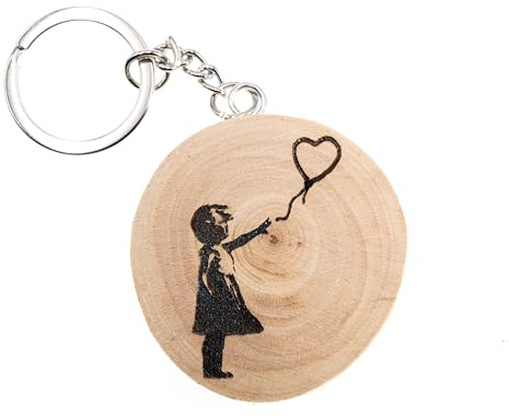 generico Banksy Girl with Balloon Schlüsselanhänger aus Naturholz, braun, One size