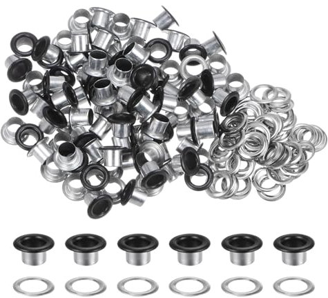 QUARKZMAN 100pz Occhielli Grommets 1/4 (6mm) ID Occhiello Autoportante Metallo con Foro Rondelle per Scarpe Cuoio Perline Nuclei Tela Etichette, Nero Opaco