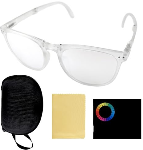 UPIQNG Brille für Farbenblindheit, tragbare, rot-grüne Blindheitsbrille, Faltbrille, Rot / Grün, Korrekturbrille mit Aufbewahrungsbox und Reinigungstuch (transparenter Rahmen)