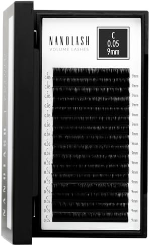 Wimpern für Wimpernverlängerung Nanolash - Wimpernextensions zur Volumentechnik, Wimpern zur professionellen Verlängerung (0.05 C, 9mm)