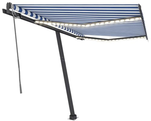 Tidyard Automatische Markise mit LED & Windsensor 300x250 cm Blau Weiß