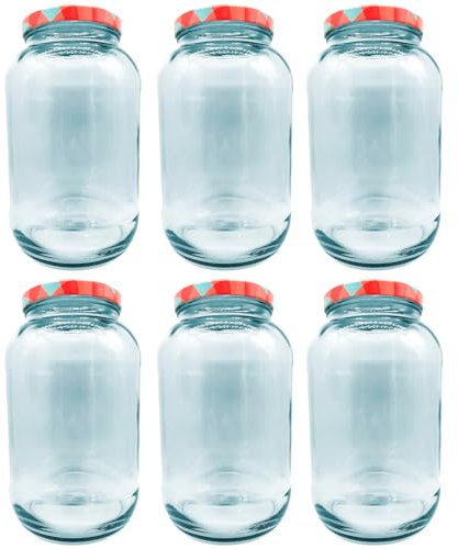 Acan Tradineur - Pack de 6 Botes Multiusos con Tapa de Rosca - Fabricado en Vidrio - Ideal para Mermelada, Miel, Frutos Secos, Especias - Ø 16 x 25,5 cm - 4 L