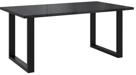 MEBLINI Esstisch Schwarz Hochglanz Modern - Küchentisch Schwarz - Esszimmertisch Gross - Tischplatte 160x90 - Brooklyn - U-Beine - Schwarz Hochglanz/Schwarz Matt